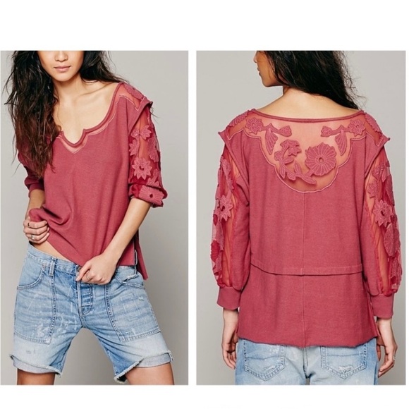 Free People x New Romantics Tropicali Lace Sweatshirt - Macaroon - Picture 2 of 12